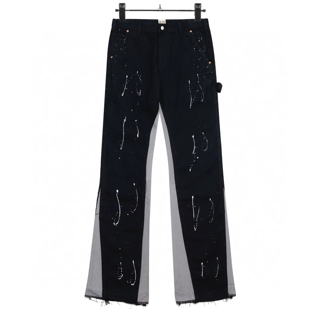 #8060 P220💰 GALLERY DEPT. Spliced ​​washed vintage jeans for men and women, high street splashed ink trousers, micro-flared casual trousers, trendy couples, the same style. Time-consuming waste materials, hand-made inkjet is an indispensable highlight.   Customized buttons, the buckle surface has been oxidized and distressed, customized ykk zippers, the minimum order is extremely high, the details of the accessories are all in place, and the hangtag and packaging are as always.  Color: Black Size: S-XXL (corresponding to 28-36)